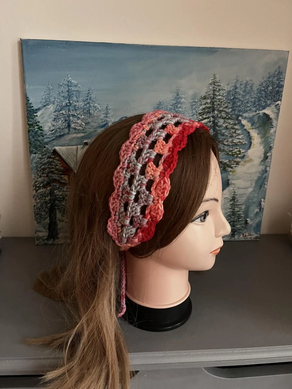 Bandeau Serre tête Headband Stirnband Hoofdband Venda Laine rouge multicolore Ta